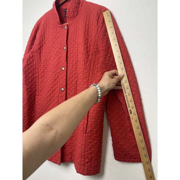 Eileen Fisher Womens Red Quilted Button Front Jacket Small 100% Organic Cotton - Picture 5 of 8